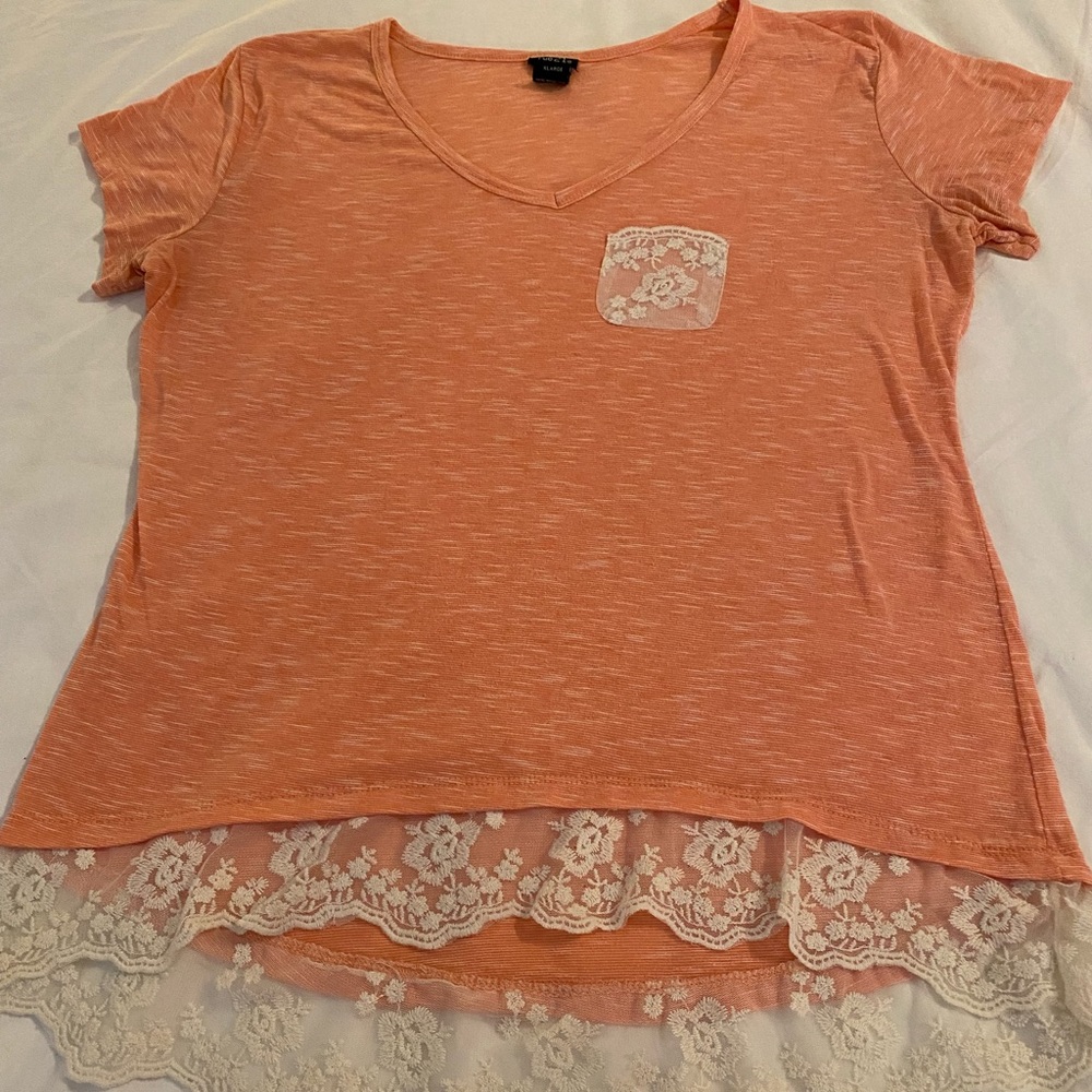 Rue 21 orange shirt with lace trim